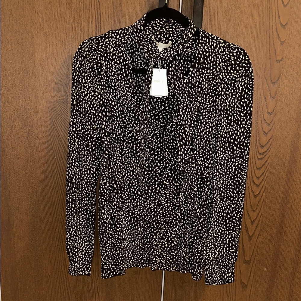 Maje Black and White Speckled Blouse